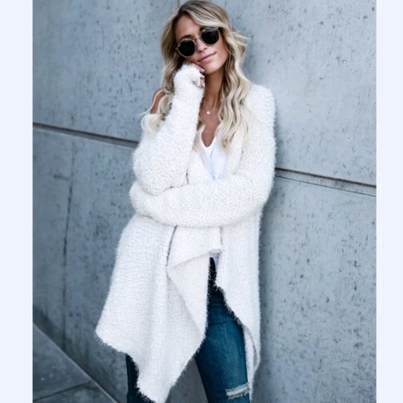 bluewinkz Sweaters - Off White Knit Fuzzy Cardigan